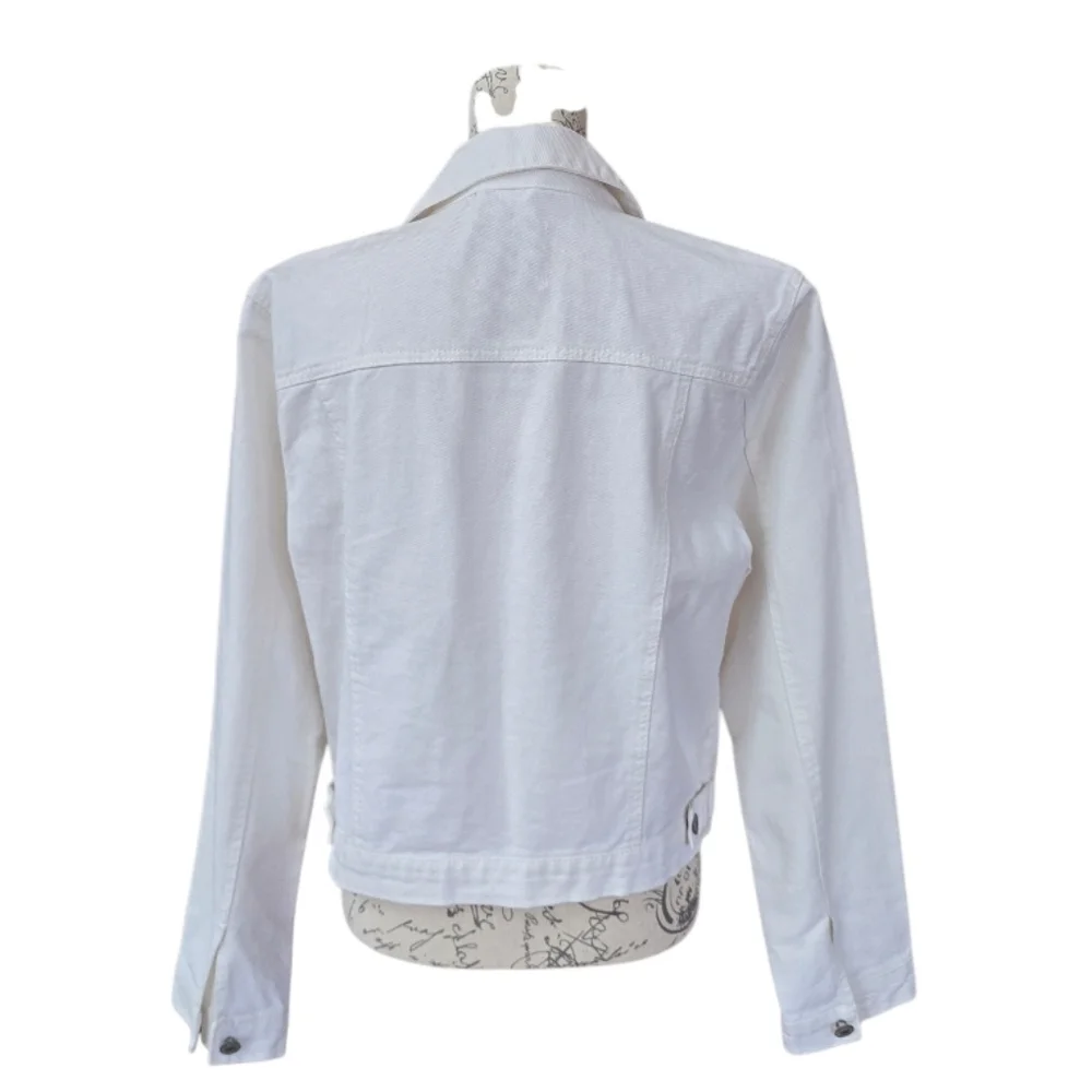Love Tree Distressed White Denim Jean Jacket L - Picture 2 of 8